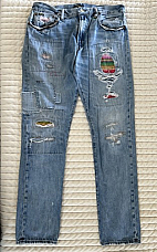 Polo Ralph Lauren Sullivan Slim Patchwork  Distressed Ripped Blue Jeans 34x34